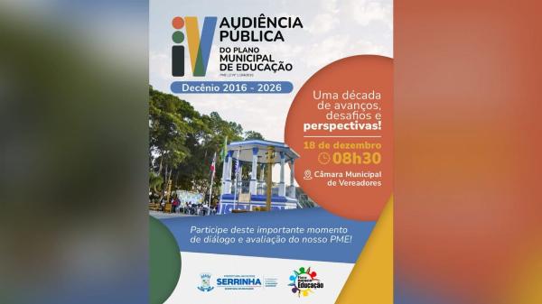 Serrinha realiza IV Audiência Pública do Plano Municipal de Educação no dia 18 de dezembro