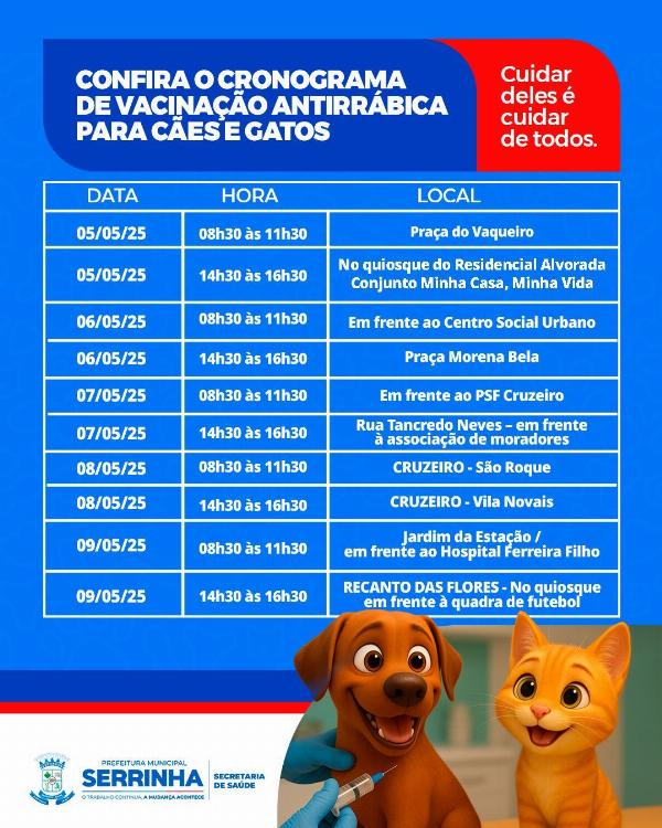 Campanha de vacinação antirrábica segue até 9 de maio em Serrinha; confira os locais