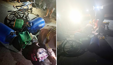 Colisão envolvendo moto e bicicleta deixa dois feridos na BA-120 entre Riachão - Serra Preta
